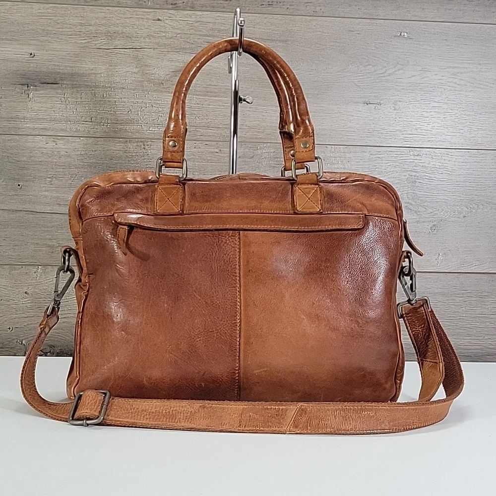 Vilenca Holland Woven Leather Briefcase Bag in Tan